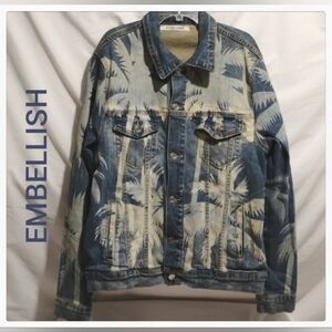 SALE! Embellish Blue Norton Denim Factory Distressed Jacket Sz.L Worn 1X (BX35)